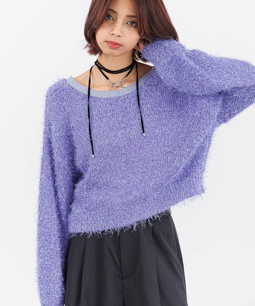 PAGEBOY(ページボーイ)の「ラメファインフェザーZIPカーディガン(カーディガン/ボレロ・レディース・ブラック/ライトブルー/アイボリー/モカ/グレー/レモンイエロー・FREE)」の6枚目の写真