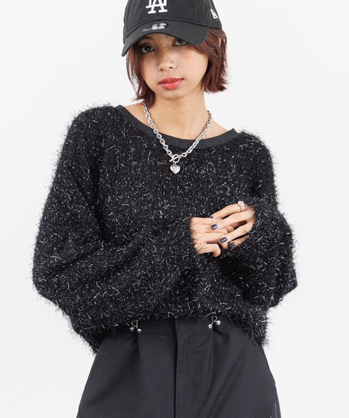 PAGEBOY(ページボーイ)の「ラメファインフェザーZIPカーディガン(カーディガン/ボレロ・レディース・ブラック/ライトブルー/アイボリー/モカ/グレー/レモンイエロー・FREE)」の3枚目の写真