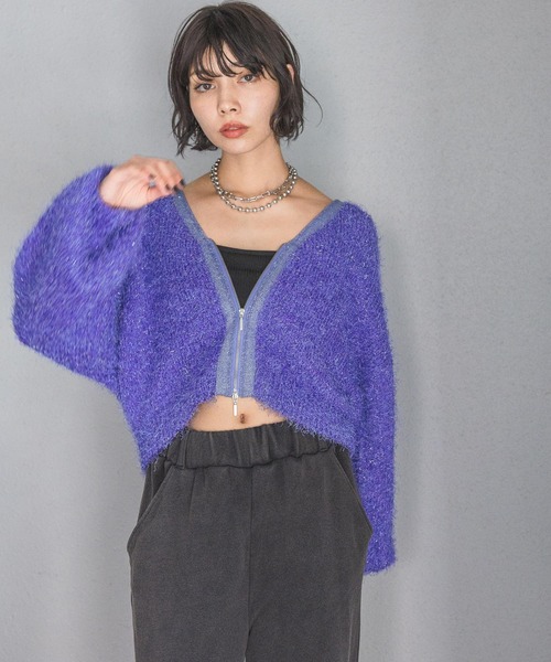 PAGEBOY(ページボーイ)の「ラメファインフェザーZIPカーディガン(カーディガン/ボレロ・レディース・ブラック/ライトブルー/アイボリー/モカ/グレー/レモンイエロー・FREE)」の20枚目の写真