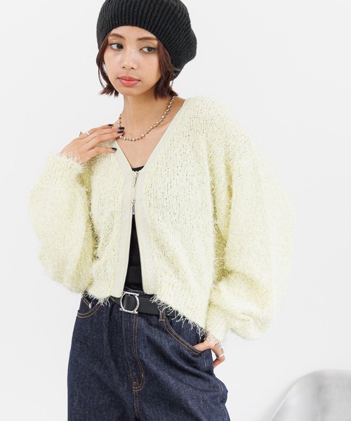 セール】ラメファインフェザーZIPカーディガン（カーディガン/ボレロ