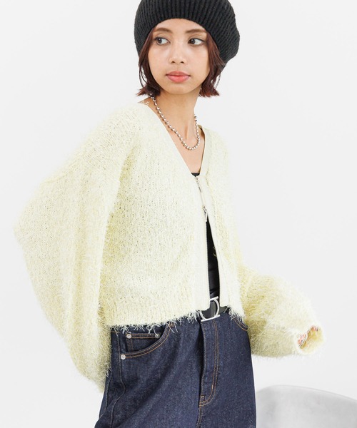 セール】ラメファインフェザーZIPカーディガン（カーディガン