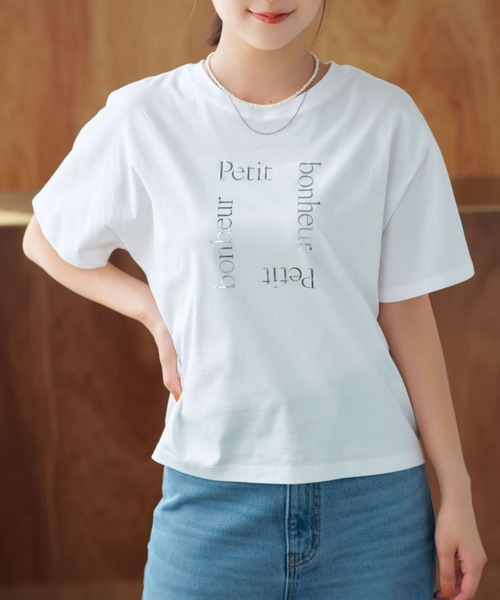 COHINA(コヒナ)の「クールタッチシャイニープリントT【低身長・小柄女性】(Tシャツ/カットソー・レディース・レッド/ホワイト/グレー・ONE SIZE)」の2枚目の写真