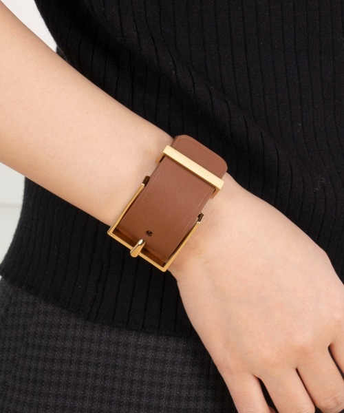 MAISON BOINET(メゾンボワネ)の「【Maison Boinet/メゾンボワネ】ワイドレザーブレスレット 牛革(ブレスレット・レディース・ライトグレー/ブラウン/ブラック/ダークグレー・FREE)」の1枚目の写真