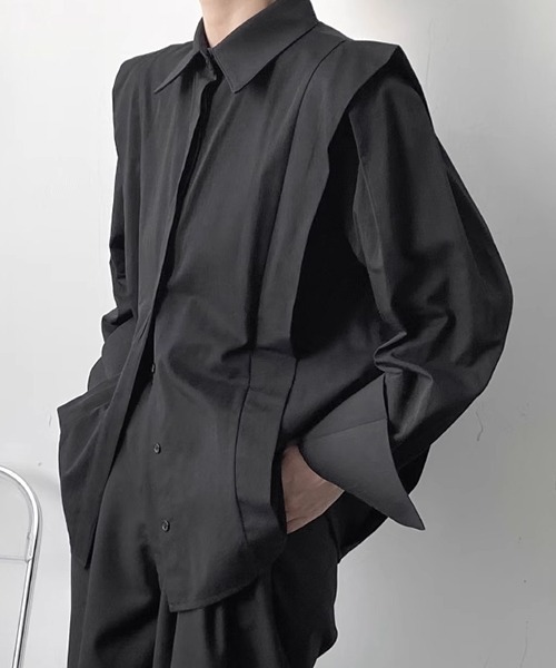 レギュラーカラー ショルダーラインデザインシャツ オーバー