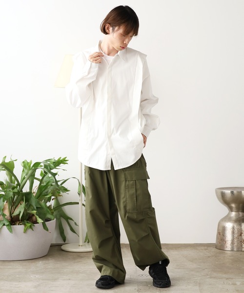 C‼︎《《リピ》》 レギュラーカラー ショルダーラインデザインシャツ オーバー