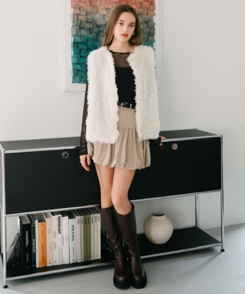 archives（アルシーヴ）の「バルーンヘムミニスカート（スカート・レディース・ベージュ/ブラック・MEDIUM）」の6枚目の写真