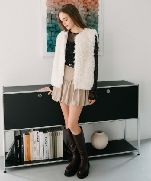 archives（アルシーヴ）の「バルーンヘムミニスカート（スカート・レディース・ベージュ/ブラック・MEDIUM）」の7枚目の写真