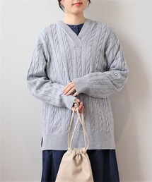 【L～5L 大きいサイズ】ケーブルニットフーディー