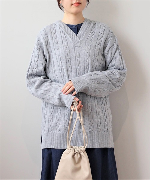 セール】【L～5L 大きいサイズ】ケーブルニットフーディー（ニット