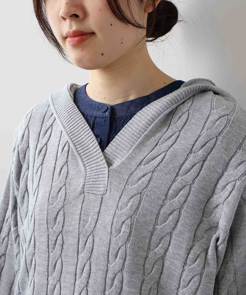 セール】【L～5L 大きいサイズ】ケーブルニットフーディー（ニット