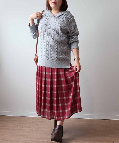 セール】【L～5L 大きいサイズ】ケーブルニットフーディー（ニット