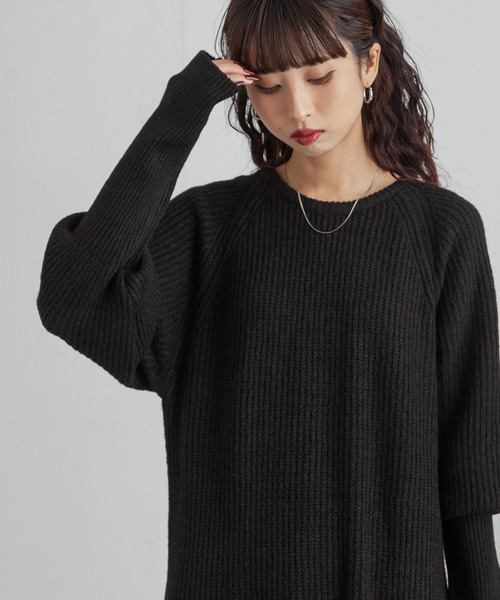 Chillfar(チルファー)の「ニットラグランワンピース(ワンピース・レディース・ブラウン/ネイビー/チャコール/アイボリー/ブラック・FREE)」の7枚目の写真