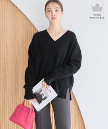 Andemiu | 【洗える】CNラクーンコンVネックニット116860(ニット/セーター)