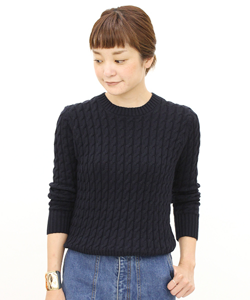 Sheta（シータ）の「コットンケーブルPO（ニット/セーター・レディース・ネイビー/オフホワイト・FREE）」の2枚目の写真