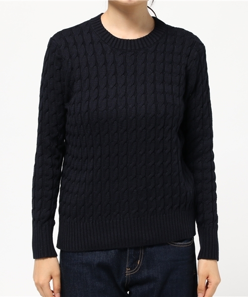 Sheta（シータ）の「コットンケーブルPO（ニット/セーター・レディース・ネイビー/オフホワイト・FREE）」の3枚目の写真