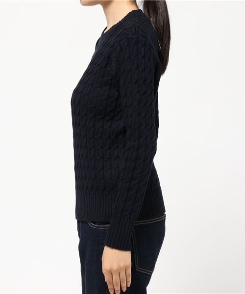 Sheta（シータ）の「コットンケーブルPO（ニット/セーター・レディース・ネイビー/オフホワイト・FREE）」の4枚目の写真