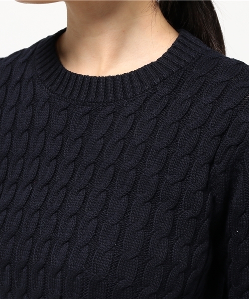 Sheta（シータ）の「コットンケーブルPO（ニット/セーター・レディース・ネイビー/オフホワイト・FREE）」の6枚目の写真