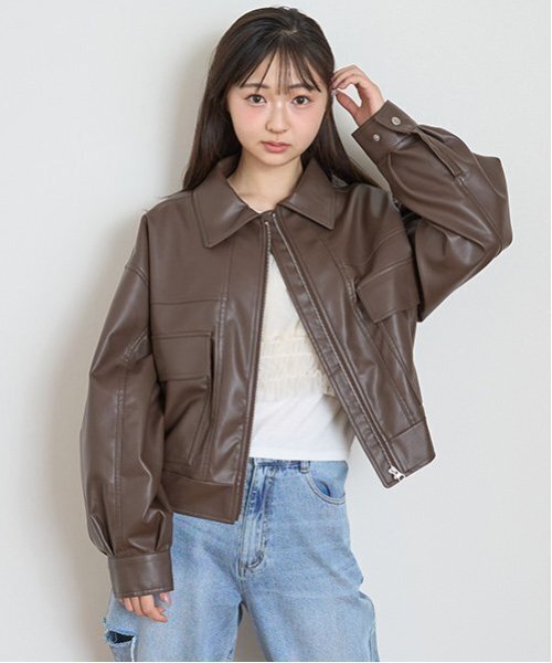 LOVETOXIC(ラブトキシック)の「合皮短丈ジャケット(ブルゾン・キッズ・ブラウン/ブラック・L/M/S)」の5枚目の写真