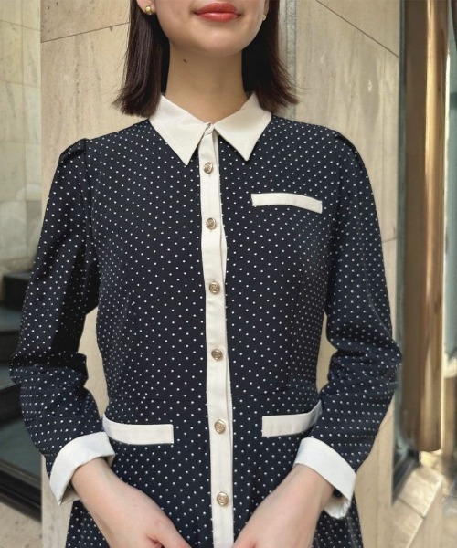 an another angelus（アンアナザーアンジェラス）の「バイカラーレトロシャツワンピース/ananotherangelus（シャツワンピース・レディース・チャコールグレー/ブラック×ホワイト・FREE）」の4枚目の写真