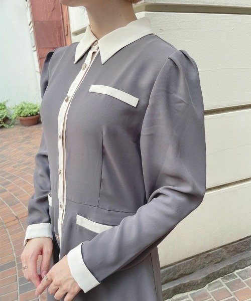 an another angelus（アンアナザーアンジェラス）の「バイカラーレトロシャツワンピース/ananotherangelus（シャツワンピース・レディース・チャコールグレー/ブラック×ホワイト・FREE）」の9枚目の写真