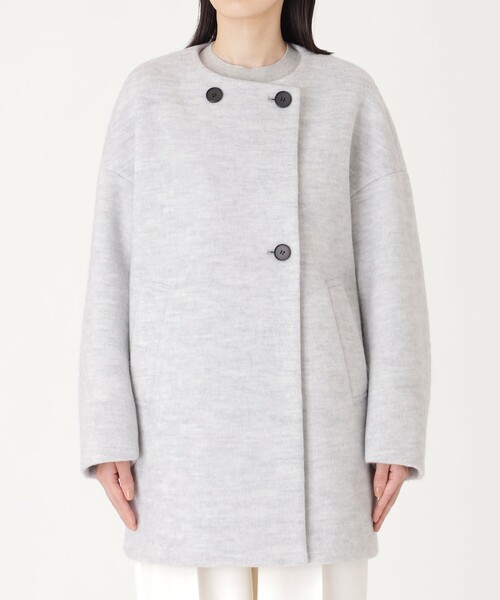 CAST:（キャストコロン）の「【イチオシ/蓄熱裏地】シャギーボンディングミドルコート（ノーカラーコート・レディース・オフホワイト/グレー・S/M）」の9枚目の写真