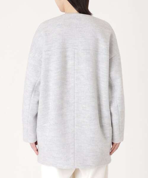 CAST:（キャストコロン）の「【イチオシ/蓄熱裏地】シャギーボンディングミドルコート（ノーカラーコート・レディース・オフホワイト/グレー・S/M）」の7枚目の写真