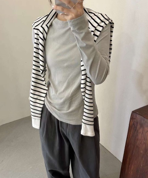 relac(レーラック)の「レイヤード シアートップス(Tシャツ/カットソー・レディース・ブラック×ホワイト/グレー/ブラック/ベージュ・FREE)」の7枚目の写真