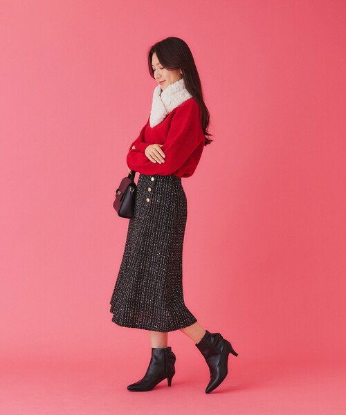 index（インデックス）の「◆ラメツイードマーメイドフレアスカート【洗濯機洗い可/イージーアイロン/防シワ】（スカート・レディース・ライトベージュ/ブラック/グレー・40/38/36）」の5枚目の写真