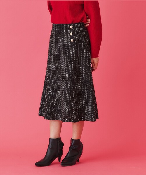 index（インデックス）の「◆ラメツイードマーメイドフレアスカート【洗濯機洗い可/イージーアイロン/防シワ】（スカート・レディース・ライトベージュ/ブラック/グレー・40/38/36）」の6枚目の写真