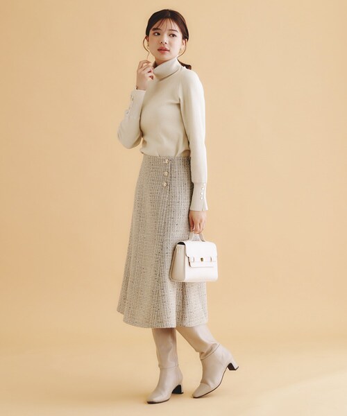 index（インデックス）の「◆ラメツイードマーメイドフレアスカート【洗濯機洗い可/イージーアイロン/防シワ】（スカート・レディース・ライトベージュ/ブラック/グレー・40/38/36）」の7枚目の写真