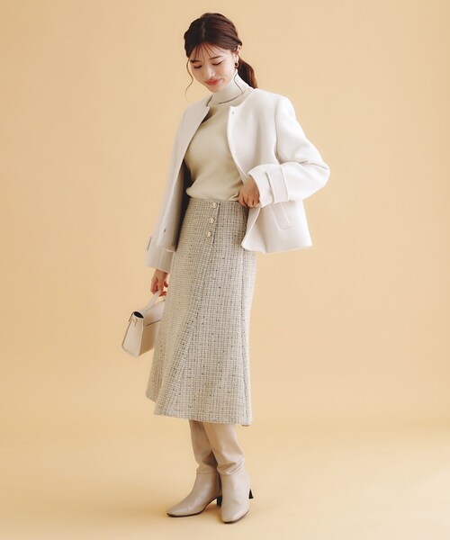 index（インデックス）の「◆ラメツイードマーメイドフレアスカート【洗濯機洗い可/イージーアイロン/防シワ】（スカート・レディース・ライトベージュ/ブラック/グレー・40/38/36）」の8枚目の写真