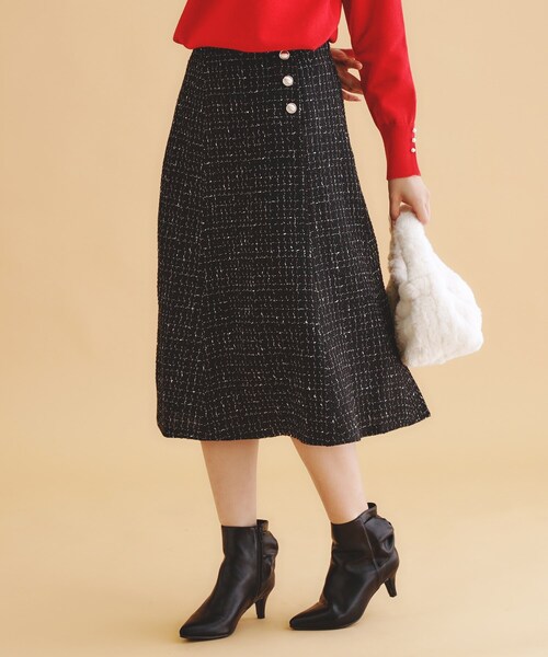 index（インデックス）の「◆ラメツイードマーメイドフレアスカート【洗濯機洗い可/イージーアイロン/防シワ】（スカート・レディース・ライトベージュ/ブラック/グレー・40/38/36）」の10枚目の写真