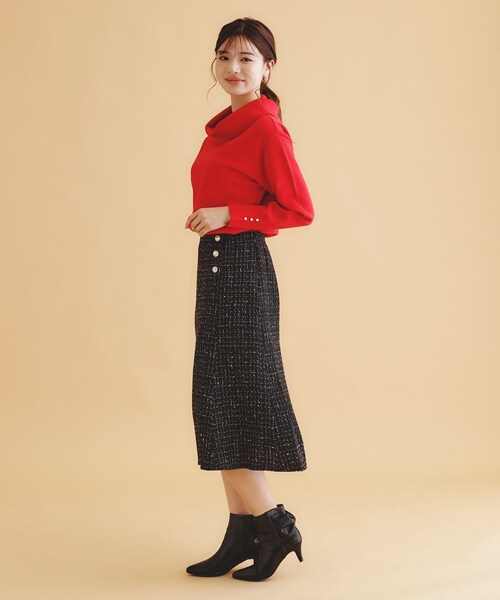 index（インデックス）の「◆ラメツイードマーメイドフレアスカート【洗濯機洗い可/イージーアイロン/防シワ】（スカート・レディース・ライトベージュ/ブラック/グレー・40/38/36）」の12枚目の写真