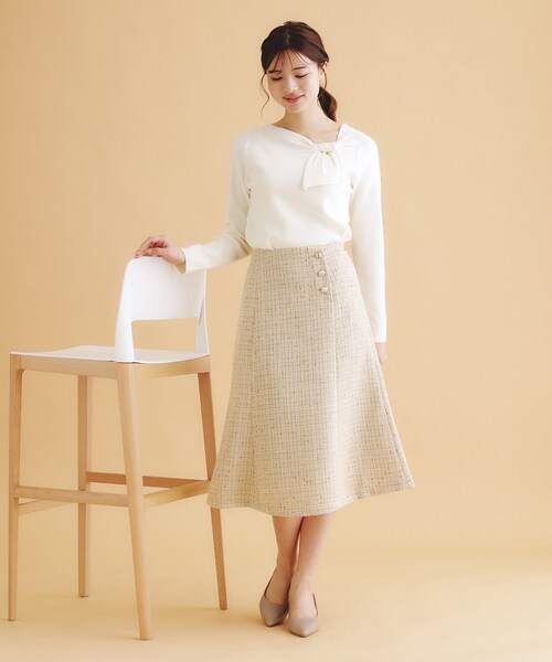 index（インデックス）の「◆ラメツイードマーメイドフレアスカート【洗濯機洗い可/イージーアイロン/防シワ】（スカート・レディース・ライトベージュ/ブラック/グレー・40/38/36）」の15枚目の写真