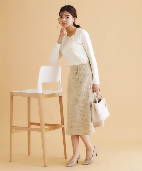 index（インデックス）の「◆ラメツイードマーメイドフレアスカート【洗濯機洗い可/イージーアイロン/防シワ】（スカート・レディース・ライトベージュ/ブラック/グレー・40/38/36）」の16枚目の写真