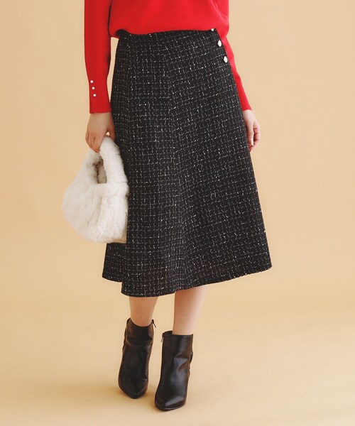 index（インデックス）の「◆ラメツイードマーメイドフレアスカート【洗濯機洗い可/イージーアイロン/防シワ】（スカート・レディース・ライトベージュ/ブラック/グレー・40/38/36）」の4枚目の写真
