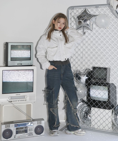 MSGirl(エムエスジーガール)の「メタリッククロップドフードジャケット(その他アウター・レディース・ホワイト/ブラック・F)」の8枚目の写真