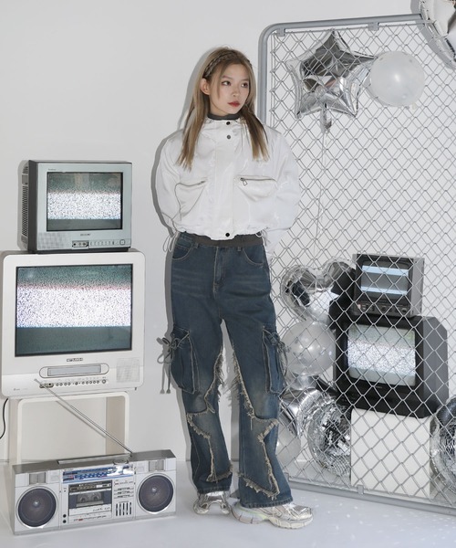 MSGirl(エムエスジーガール)の「メタリッククロップドフードジャケット(その他アウター・レディース・ホワイト/ブラック・F)」の6枚目の写真