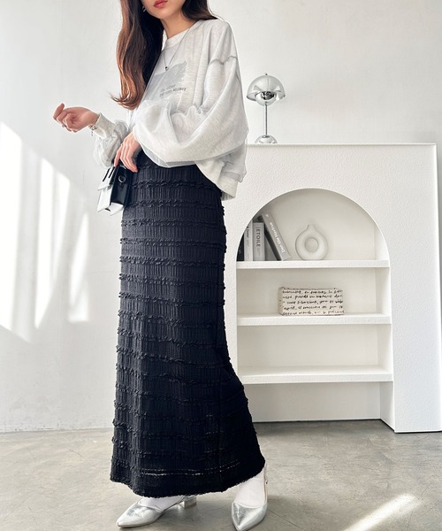 GeeRA（ジーラ）の「すっきり華奢見え！ジャガードレースタイトスカート（スカート・レディース・ブラック/アイボリー/チャコール・LARGE/X-LARGE/MEDIUM/SMALL）」の7枚目の写真