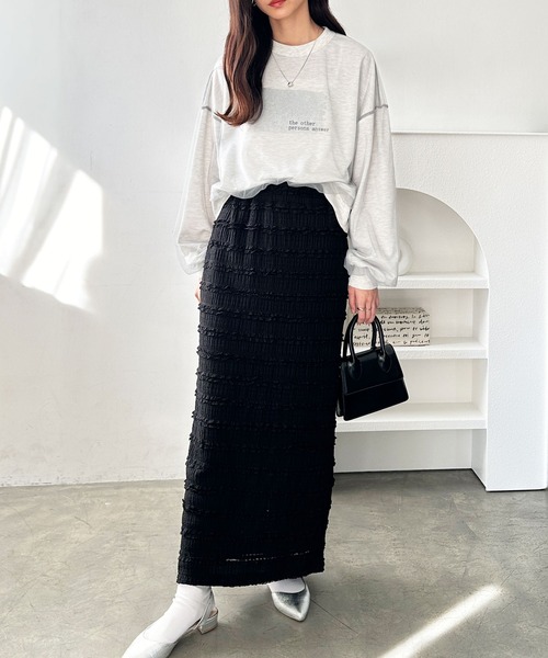 GeeRA（ジーラ）の「すっきり華奢見え！ジャガードレースタイトスカート（スカート・レディース・ブラック/アイボリー/チャコール・LARGE/X-LARGE/MEDIUM/SMALL）」の6枚目の写真