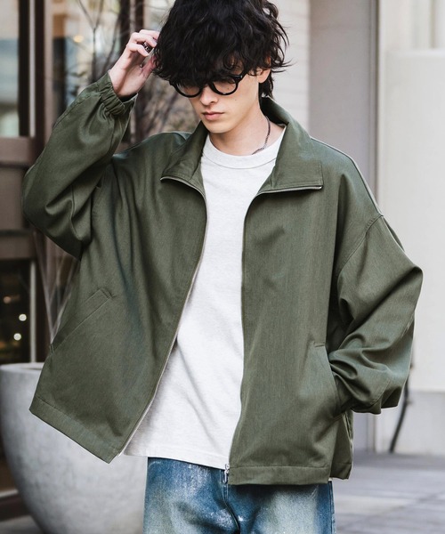 セール】オーバーサイズTRストレッチスタンドカラージャケット ジップ