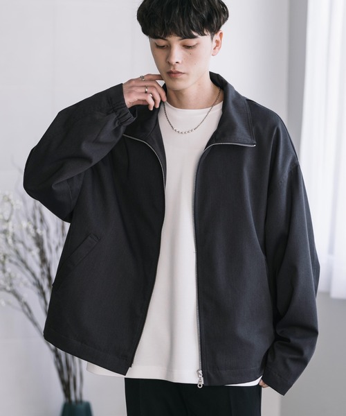 ジャケット・アウター k2nyL オーバーサイズTRストレッチスタンドカラージャケット ジップアップ