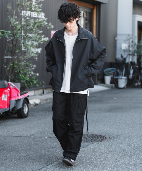 オーバーサイズ 黒 スタンドカラー ジャケット セール】オーバーサイズTRストレッチスタンドカラージャケット ジップ