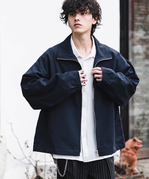 セール】オーバーサイズTRストレッチスタンドカラージャケット ジップ