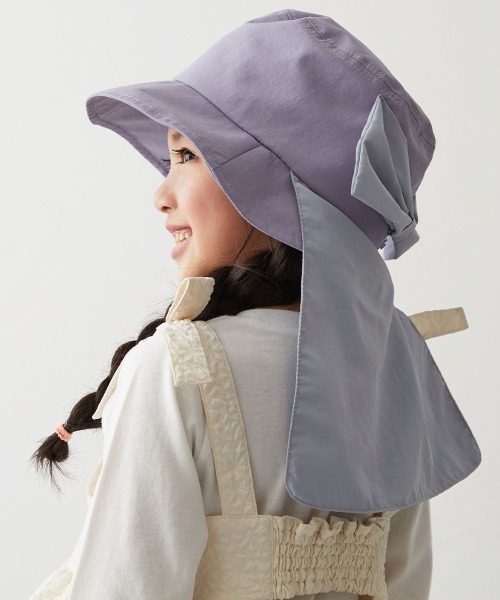 devirock（デビロック）の「洗える UVカット 撥水 ネックカバーリボンハット（ハット・キッズ・チャコール/ベージュ/ラベンダー/ライトグレー/ブルー系・52/54/56/58）」の5枚目の写真