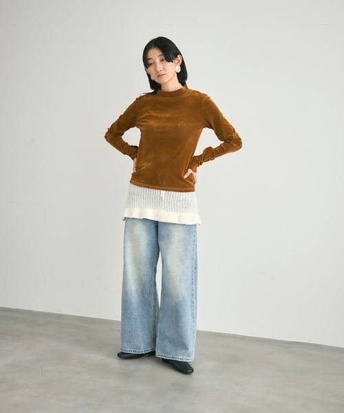 Lutim by u（ルチバイユー）の「Velour Mesh Back Drop Tops / ベロアメッシュバックドロップトップス（Tシャツ/カットソー・レディース・キャメル/ブラック/カーキ・FREE）」の13枚目の写真