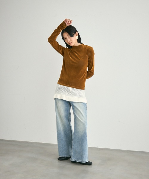 Lutim by u（ルチバイユー）の「Velour Mesh Back Drop Tops / ベロアメッシュバックドロップトップス（Tシャツ/カットソー・レディース・キャメル/ブラック/カーキ・FREE）」の14枚目の写真
