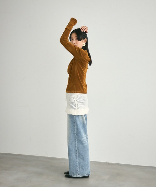Lutim by u（ルチバイユー）の「Velour Mesh Back Drop Tops / ベロアメッシュバックドロップトップス（Tシャツ/カットソー・レディース・キャメル/ブラック/カーキ・FREE）」の16枚目の写真