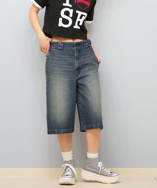 Dickies ディッキーズ デニム極太ワイド ハーフパンツ バギーパンツ Dickies/ディッキーズ デニムハーフパンツ 81120600（デニム