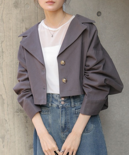 Bab(バブ)の「ルーズショートトレンチジャケット(その他アウター・レディース・アイボリー/チャコールグレー/ベージュ・M)」の2枚目の写真